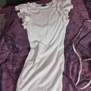 Small Express White Ruffle Sleeve Maxi Dress